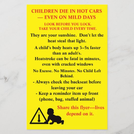 Bilingual Safety Flyer “Children Die in Hot Cars" チラシ (正面)
