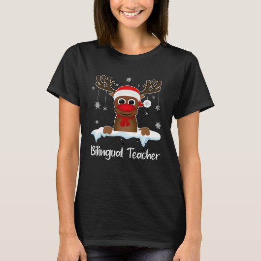 Bilingual Teacher Squad Reindeer Santa Hat Christm Tシャツ (正面)