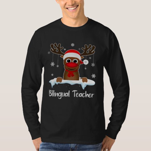Bilingual Teacher Squad Reindeer Santa Hat Christm Tシャツ (正面)