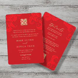 Bilingual Vietnamese English Red Floral Wedding 招待状