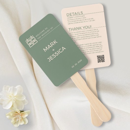Bilingual Vietnamese Wedding Green Thank You Note ハンドファン