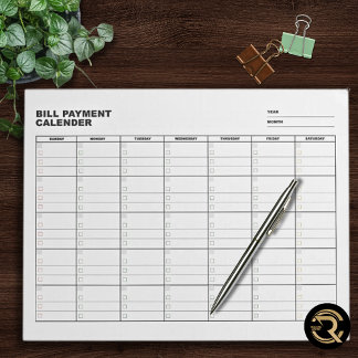Bill Payment Calendar Planner ノートパッド
