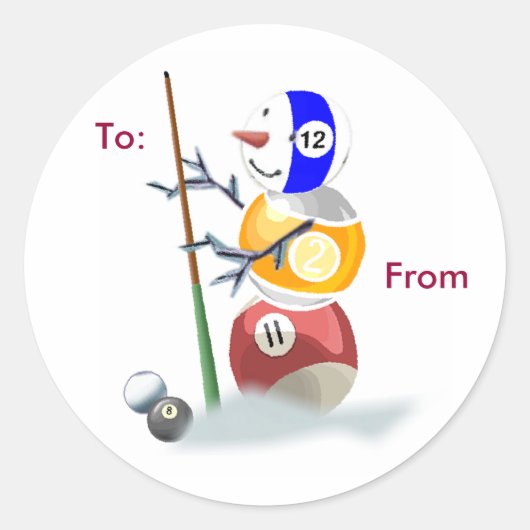Billards雪だるまクリスマスパッケージステッカー ラウンドシール (正面)
