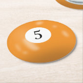 Billiard Ball Number 5 ラウンドペーパーコースター (アングル)