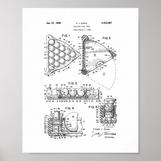 Billiard Ball Rack Patent ポスター (正面)