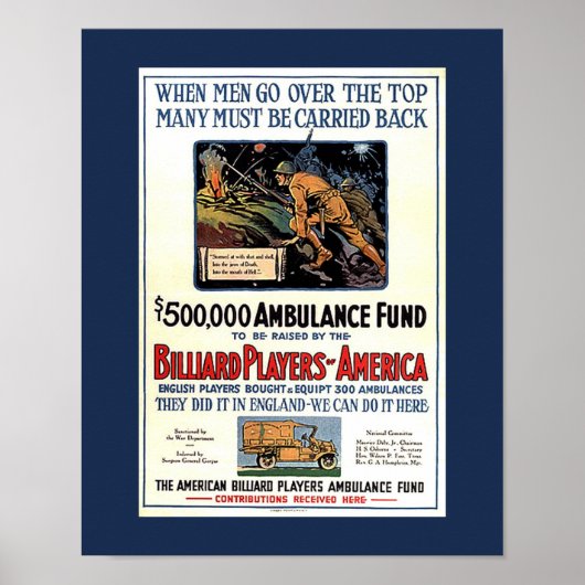Billiard Players of America WW1 Fundraising ポスター (正面)