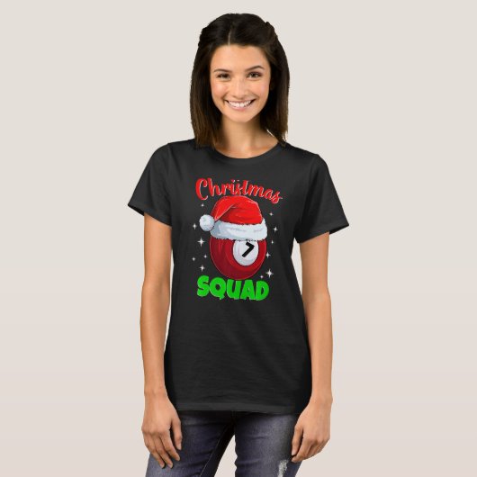 Billiards 7 Ball Christmas Squad Pool Balls Billia Tシャツ (正面フル)