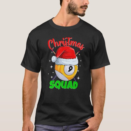 Billiards 9 Ball Christmas Squad Pool Balls Billia Tシャツ (正面)