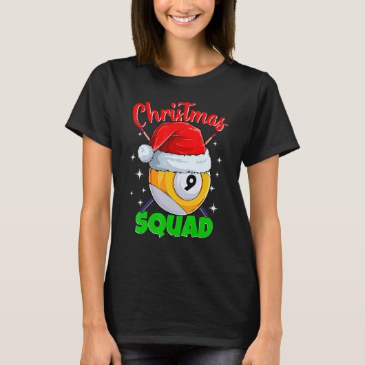 Billiards 9 Ball Christmas Squad Pool Balls Billia Tシャツ (正面)