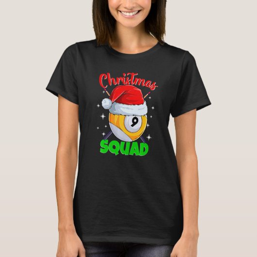 Billiards 9 Ball Christmas Squad Pool Balls Billia Tシャツ (正面)