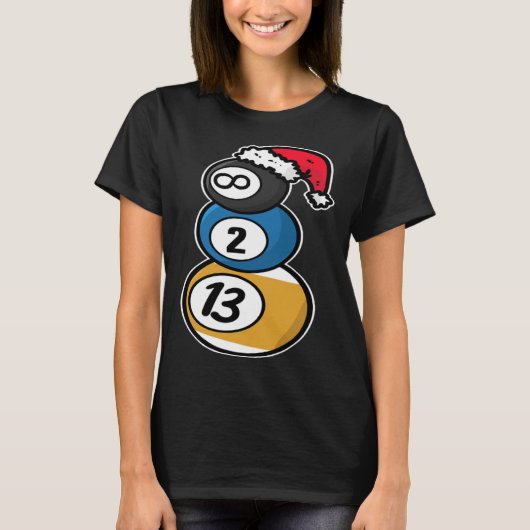Billiards Christmas Snowman with Pool Table Balls  Tシャツ (正面)