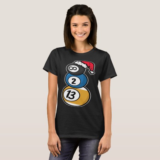 Billiards Christmas Snowman with Pool Table Balls  Tシャツ (正面フル)