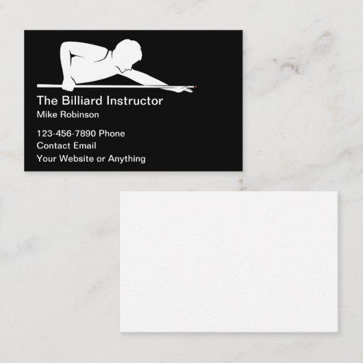 Billiards Instructor Lessons Simple Business Cards 名刺 (正面/裏面)