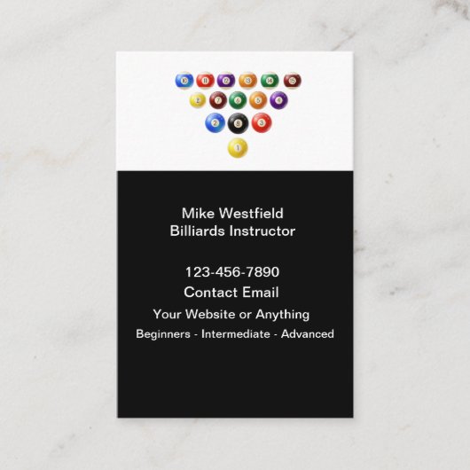 Billiards Instructor Simple Business Cards Design 名刺 (正面)