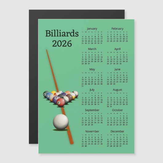 Billiards Pool 2026 Calendar Magnetic Card (正面/裏面)