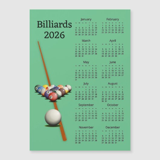 Billiards Pool 2026 Calendar Magnetic Card (正面)