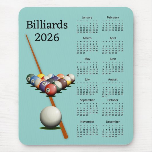 Billiards Pool 2026 Calendar Mousepad マウスパッド (正面)