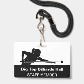 Billiards Pool Hall And Event Staff Member Budget バッジ (Front with Lanyard)