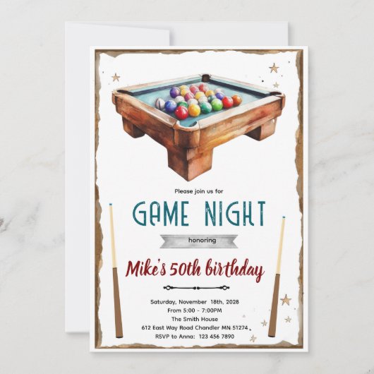 Billiards Pool Table birthday party Invitation 招待状 (正面)