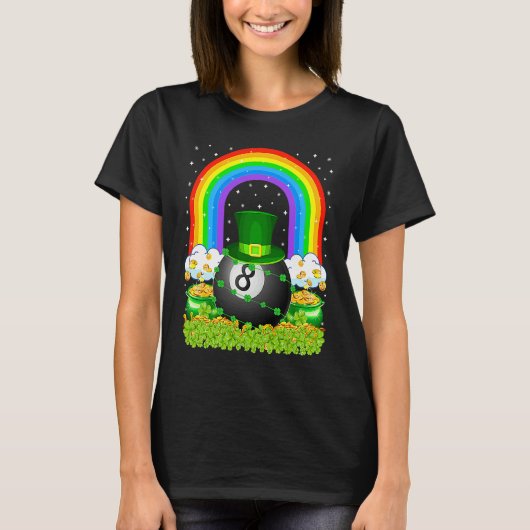 Billiards Rainbow Leprechaun Billiards St Patrick Tシャツ (正面)