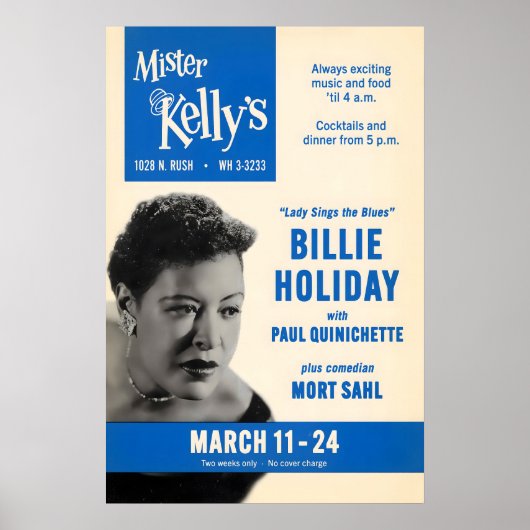 Billie Holiday jazz poster - Mister Kelly's ポスター (正面)