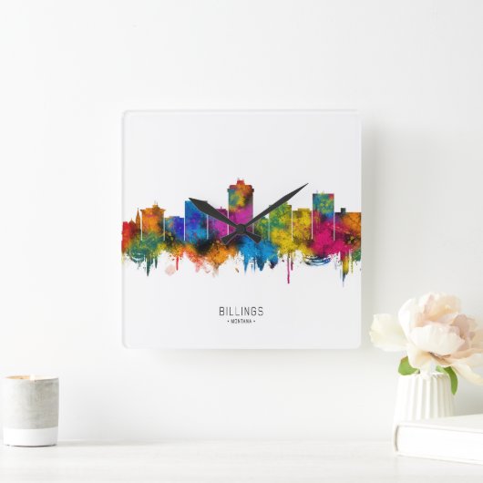 Billings Montana Skyline スクエア壁時計 (ホーム)