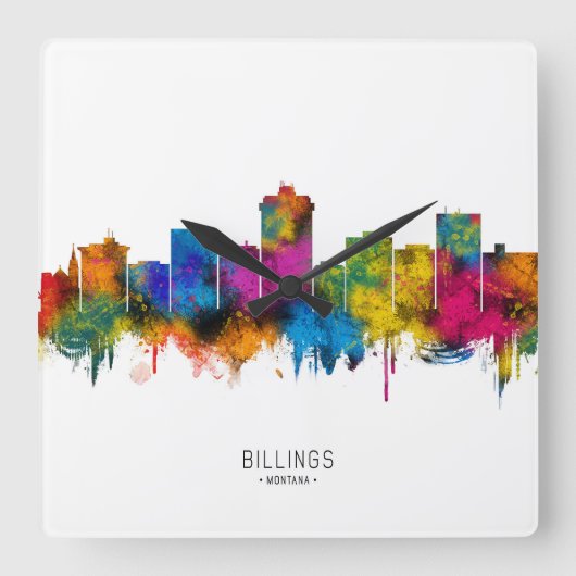 Billings Montana Skyline スクエア壁時計 (正面)
