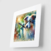 Billy dog 240624AREF116 - Watercolor スクエア壁時計 (傾斜)
