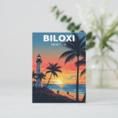 Biloxiミシシッピ州の灯台とビーチ ポストカード (スタンド正面)