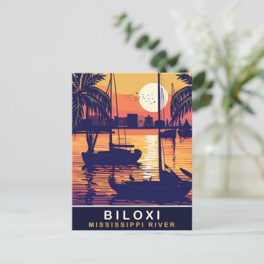 Biloxi、ミシシッピ川の夕日、旅行 ポストカード (スタンド正面)