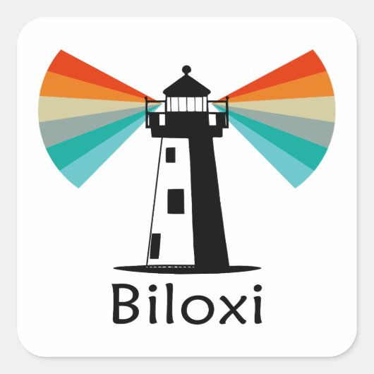 Biloxi Mississippi Lighthouse Rainbow スクエアシール (正面)