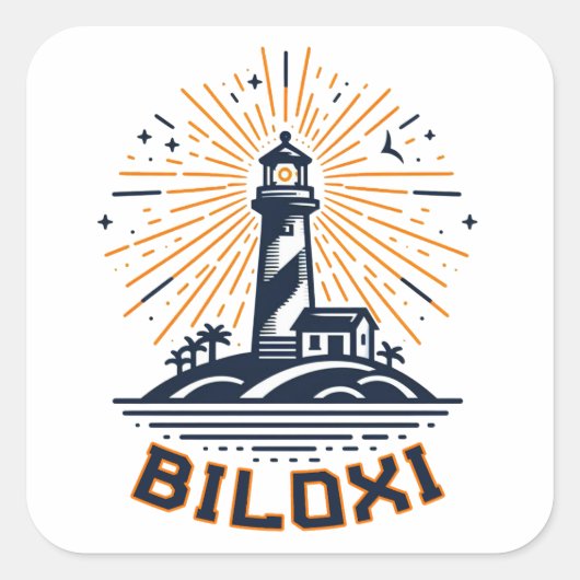 Biloxi Mississippi Lighthouse Sunrise スクエアシール (正面)