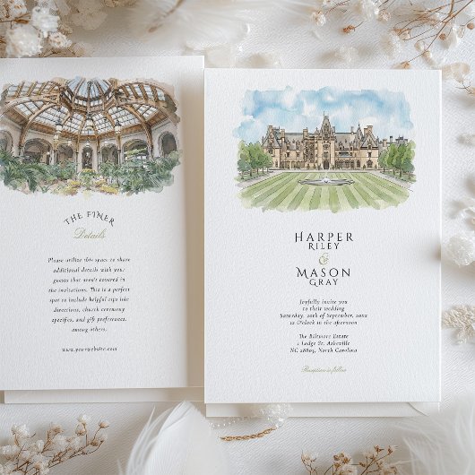 Biltmore Estate Asheville Watercolor Wedding 招待状