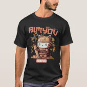 Bimyou Samurai Cat Graphic with Cherry Blossom Tre Tシャツ (正面)