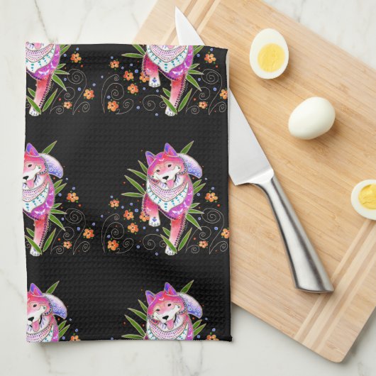 BINDIの柴犬のリングサイドタオルか台所タオル キッチンタオル (四つ折り)