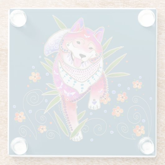 BINDIの柴犬は背景色をカスタマイズ ガラスコースター (裏面)