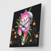 BINDIの柴犬は背景色をカスタマイズ スクエア壁時計 (傾斜)