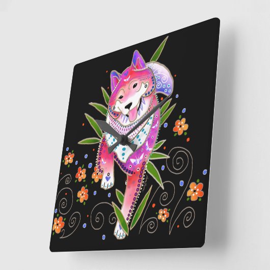 BINDIの柴犬は背景色をカスタマイズ スクエア壁時計 (傾斜)