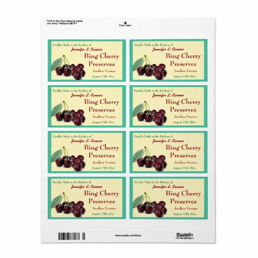 BingさくらんぼジャムまたはII缶詰ジャー ラベル (フルシート)