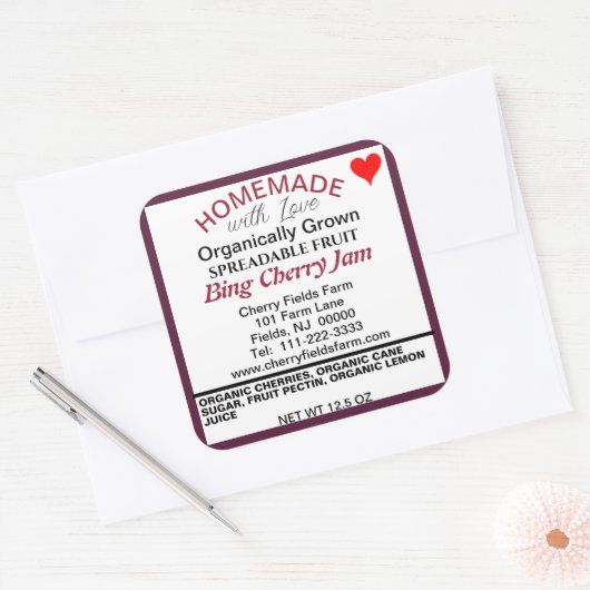 Bingオーガニックさくらんぼジャム缶詰の名前 スクエアシール (封筒)