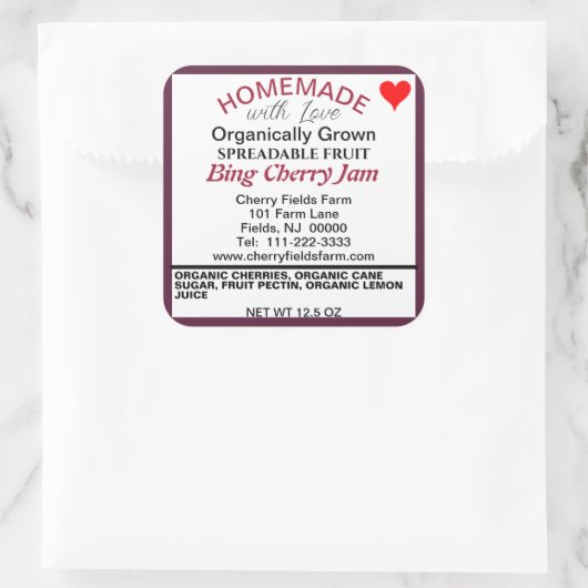 Bingオーガニックさくらんぼジャム缶詰の名前 スクエアシール (バッグ)