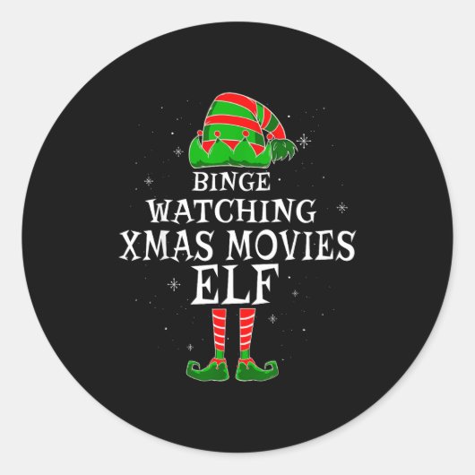 Binge Watching Xmas Movies Elf Matching Family Chr ラウンドシール (正面)