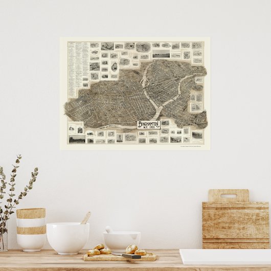 Binghamton, NY Panoramic Map - 1901 ポスター (キッチン)