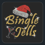 Bingle Jells酔ったクリスマス スクエアシール<br><div class="desc">赤いサンタハットとマルティニのカクテルガラスでクリスタルラインのアートをシミュレートするように設計された黄金色のフォントドットのBingle JellsとBingle Jellsのノベルティデザイン</div>