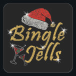Bingle Jells酔ったクリスマス スクエアシール<br><div class="desc">赤いサンタハットとマルティニのカクテルガラスでクリスタルラインのアートをシミュレートするように設計された黄金色のフォントドットのBingle JellsとBingle Jellsのノベルティデザイン</div>