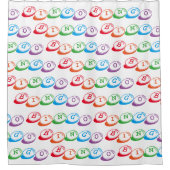 BINGOのレタリングカラフルおもしろいゲームパターン シャワーカーテン (正面)