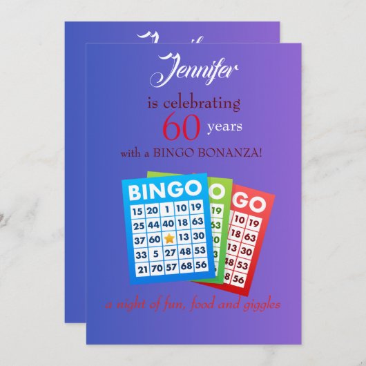 BINGOをテーマにした誕生日パーティーへの招待 招待状 (正面/裏面)