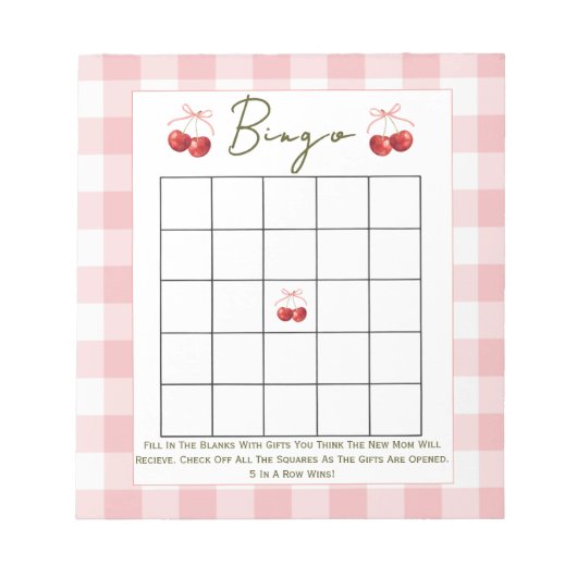 Bingo baby shower game Cherry Sweet  ノートパッド (正面)