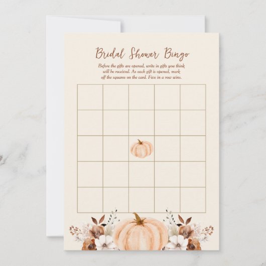 Bingo Fall Pumpkin Bridal Shower Game Card 招待状 (正面)