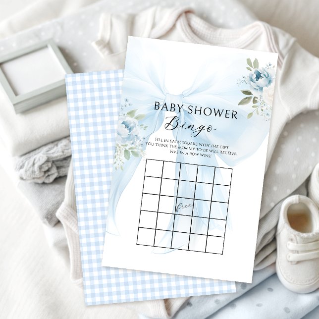 Bingo Floral Blue Bow Baby Boy Shower Games (クリエイターアップロード済み)